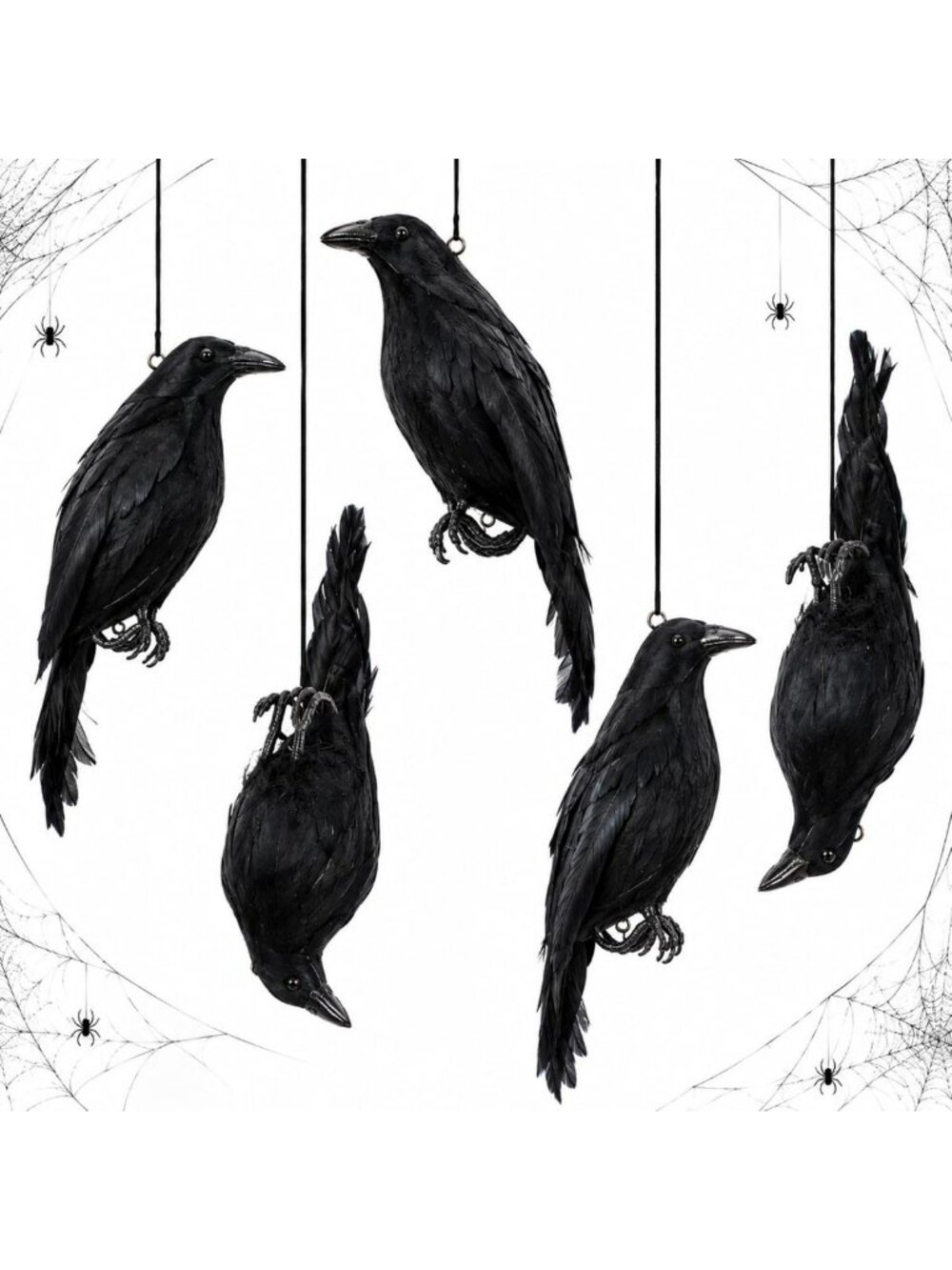 Realistic Hanging Dead Crow Decoy Decor - 15 Inch Halloween Props (5 Pack)